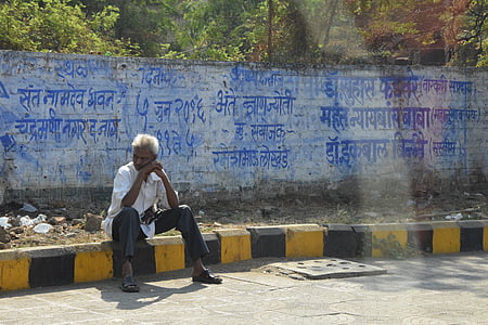 インド, 男, 道路, 広告, 男性, 老人, 人間