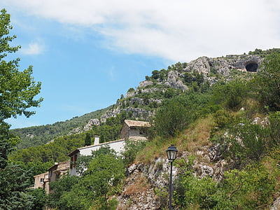 fontaine-de-vaucluse, environment, mountains, rock wall, caves, village, community