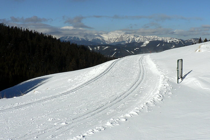snow, winter, footprint, panoramaloipe, country, sport, nature