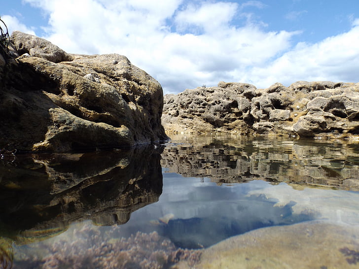 piscinas de pedra, beira-mar, à beira-mar, Praia de escudos, Reino Unido, Nordeste