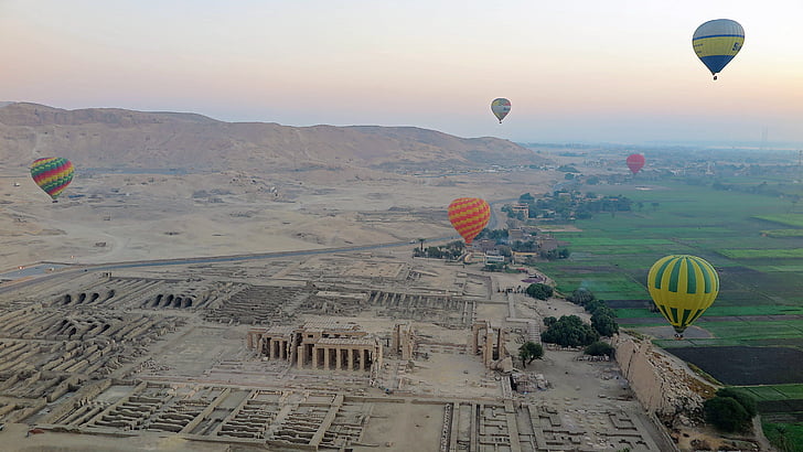 Luxor, varmluftsballonger, Nilen, Egypten, templet, Konungarnas dal, dalen av queens