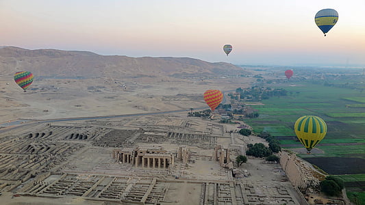Luksoras, karšto oro balionai, Nilas, Egiptas, šventykla, Karalių slėnis, slėnis queens