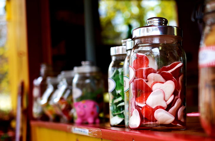 Gyümölcs kisselek, Candy, édes, szív, Candy-üveg, cukor, kalória