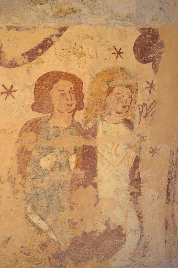 fresk, ściana, Kościół, Modlitwa, średniowieczny, Francja