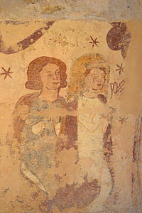 Fresco, väggen, kyrkan, bön, medeltida, Frankrike