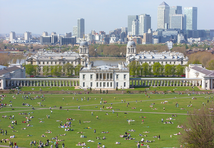 Greenwich, Inglaterra, Grã-Bretanha, paisagem, Parque, grama, edifícios