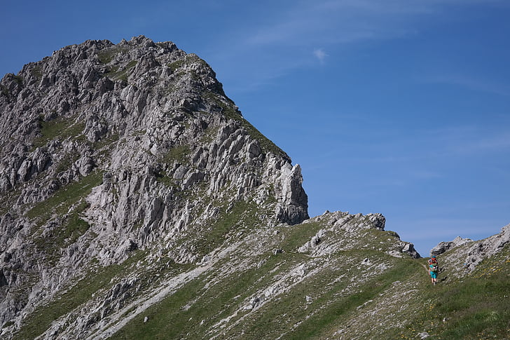 rough horn, mountain, summit, ridge, tightrope walk, allgäu alps, border area