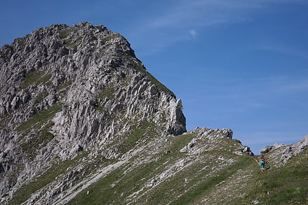 chifre duro, montanha, Cimeira, cume, caminhada na corda bamba, Alpes Allgäu, área de fronteira