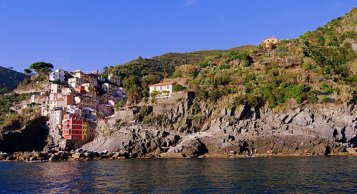 casas, cores, colorido, mar, montanha, água, Riomaggiore