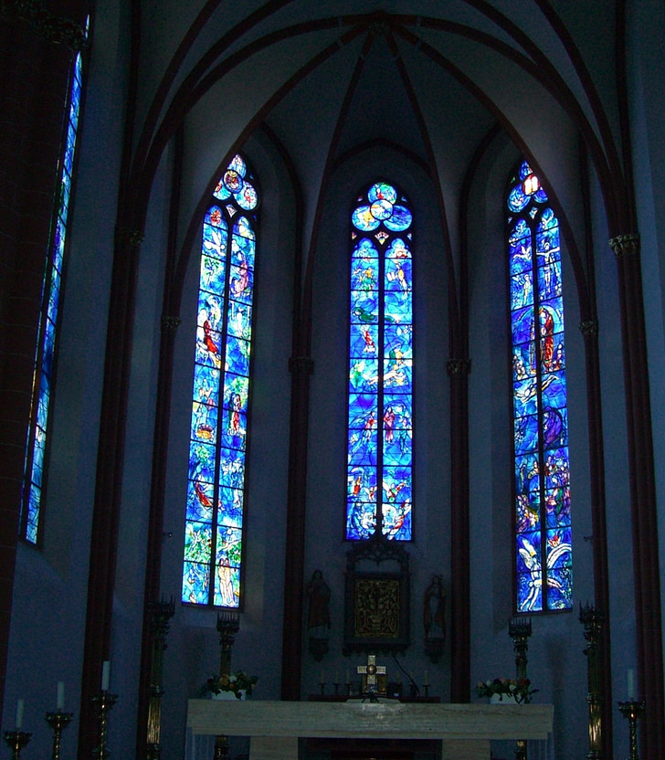 skleněné okno, Chagall, kostelní okno, St stephan, Mainz