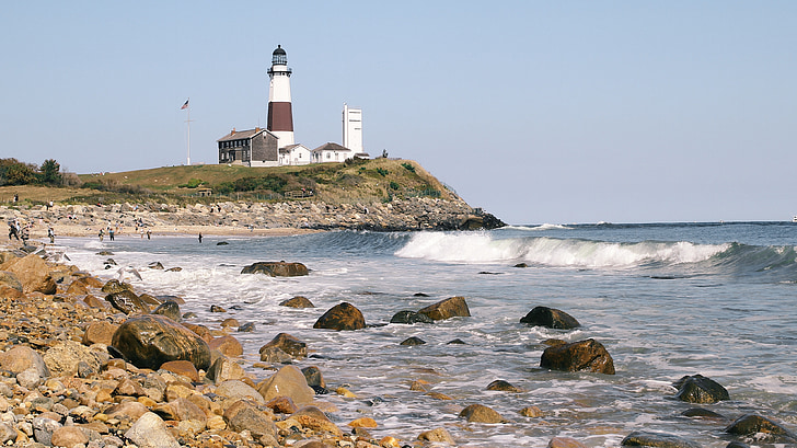 Lighthouse, rannikul, Ocean, Uus-Inglismaa, Ameerika Ühendriigid, puhub, Sea