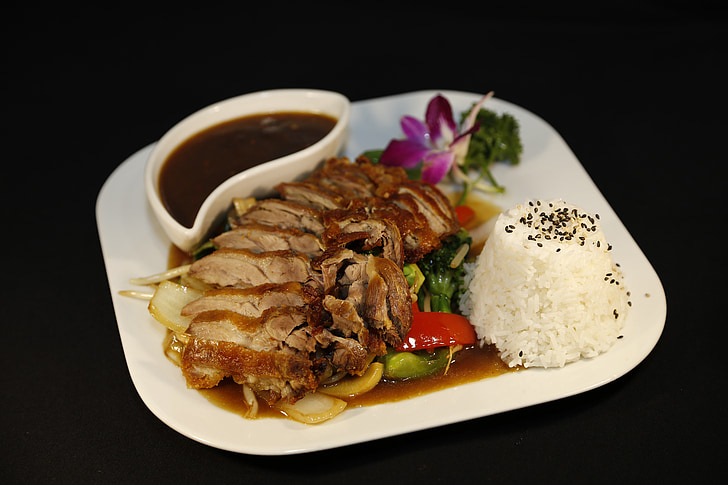 duck, rice, yin yang restaurant, eat, court
