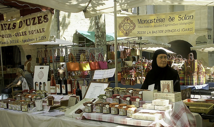 markt, Uzes, Zuid-Frankrijk, Jam, marmelade, de non, verkopen