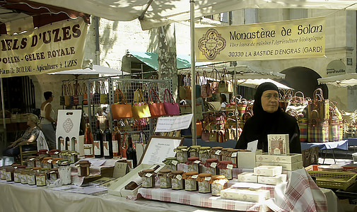 pasar, Uzes, Perancis Selatan, selai, selai, biarawati, Jual