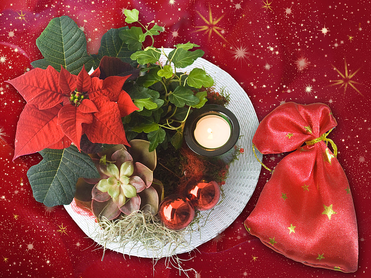 Christmas, dekorasjon, plate, Nicholas, gaver, bag, rød