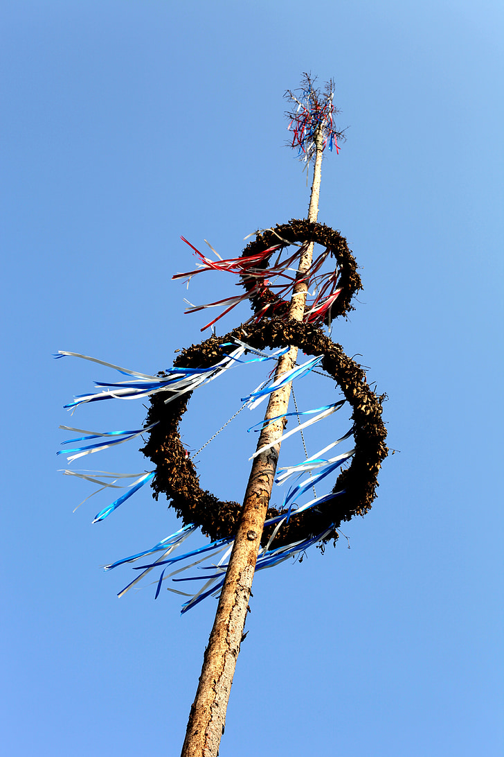 maypole, Festival, kohandatud, rituaal, Bavaria, sinine, taevas