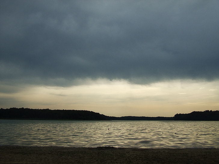 jazero, daždivé náladu, reflexie, oblaky, Príroda, západ slnka, Sky