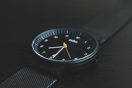 round, black, analog, watch, rubber, strap, time clock