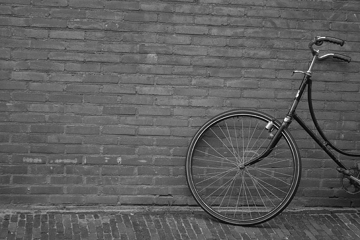 đứng thẳng xe đạp, bức tường, thành phố, Hà Lan, xe đạp, kiểu cũ, cũ