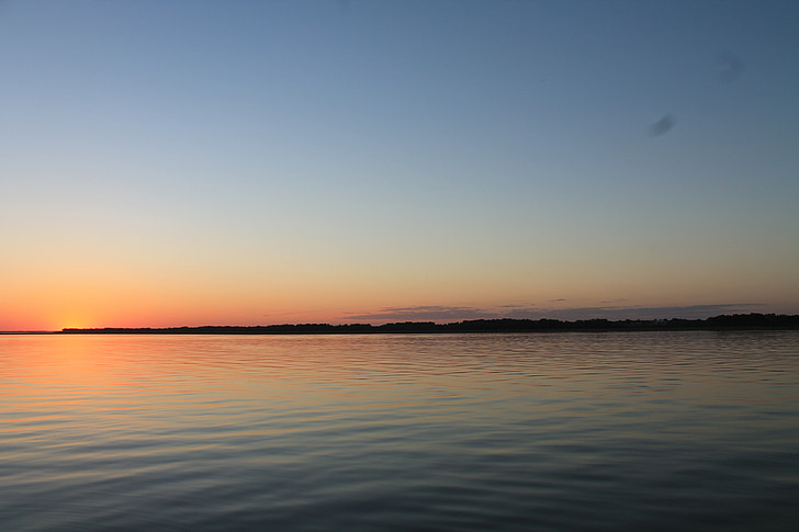 Nebraska, Lago, puesta de sol, Crepúsculo, al atardecer, agua, naranja