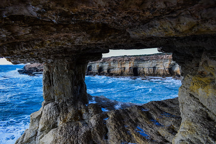 coves de mar, natura, geològic, formació, finestra, cova, Roca