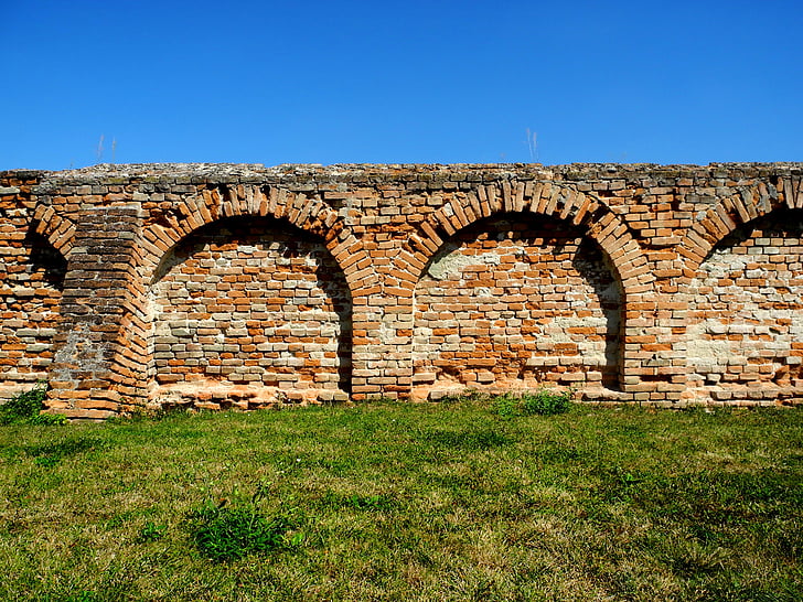 paret, vell, maons, antiga muralla, paret de Maó
