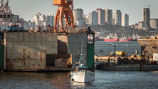 přístav, Mar del plata, Argentina, Buenos aires, loď, budovy, voda