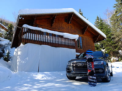 Horská chata, sníh, Audi, Zimní, snowboard, lyže