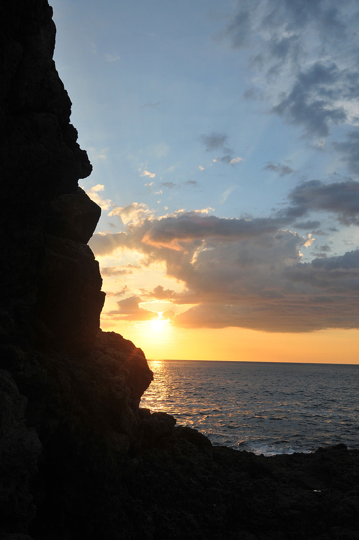sun, sky, sunset, nature, rocks, ocean, sea