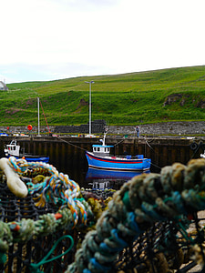 Portuària, bota, blau, Escòcia, vaixell al port, Mar, vaixell de pesca