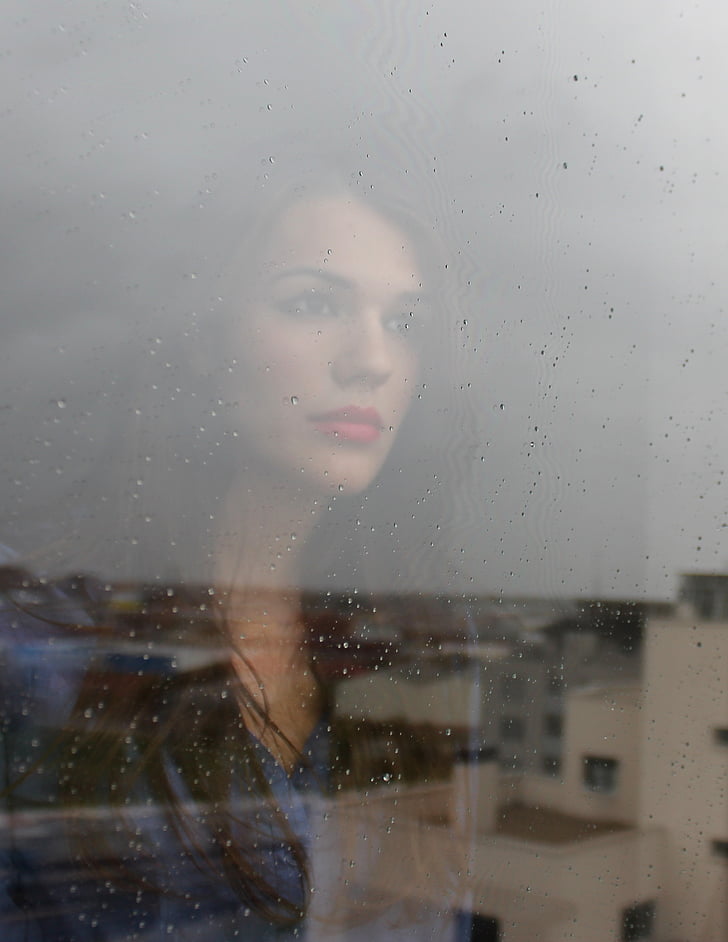 woman, person, female, behind, glass, window, looking
