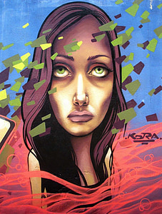 Vitoria-gasteiz, Španělsko, umění, umělecké, malba, graffiti, obličej