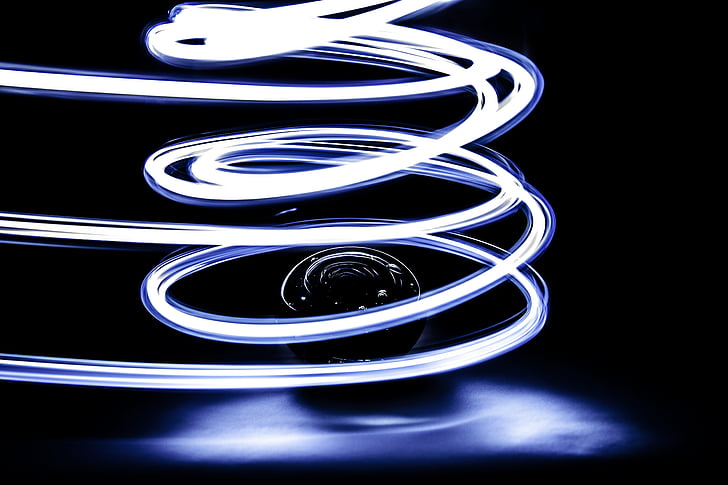 long exposure, led, blue, abstract, backgrounds, swirl, spiral