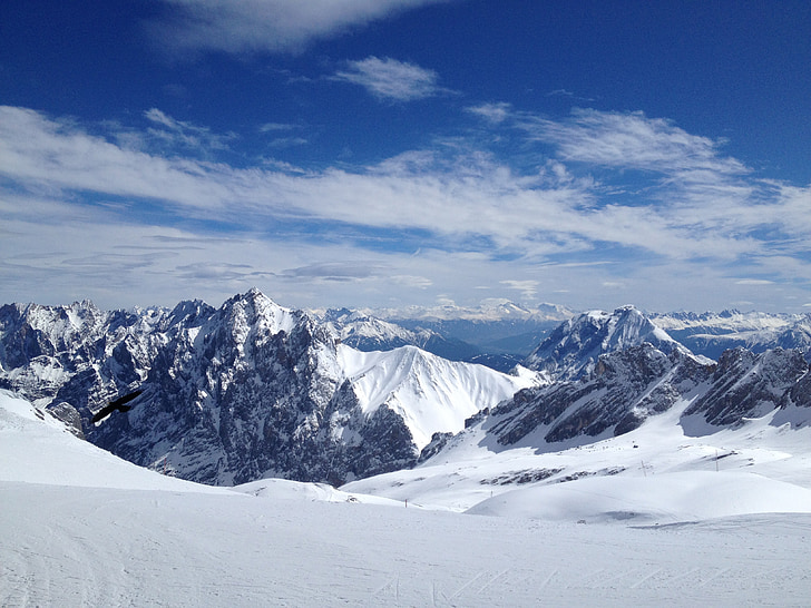 pozimi, gore, sneg, Alpski, masiva, Zugspitze, obzorje