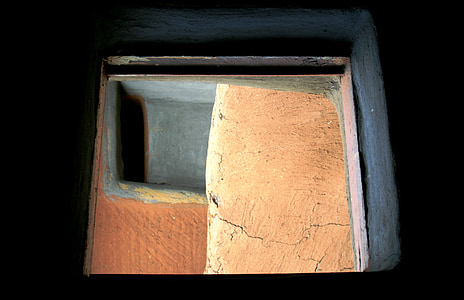 window to outside, door, next to window, to outside, terracotta, grey, angles