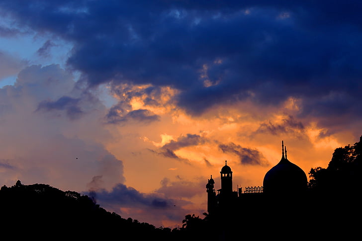 Foto, Mezquita de, oscuro, naturaleza, cielo, puesta de sol, paisaje