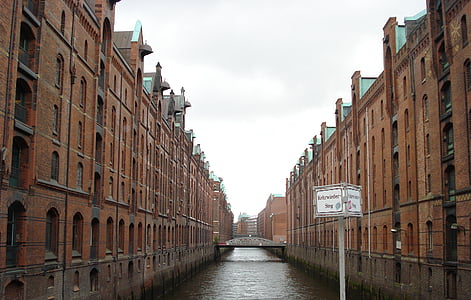 Hamburg, Speicherstadt, staré speicherstadt, Architektúra, Kontorhaus, kanál, sklad
