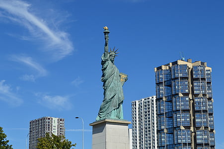 paris, statue of liberty, blue sky, statue, famous Place, architecture, sculpture