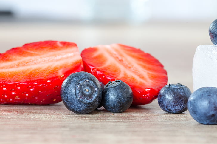 aardbei, Blueberry, vruchten, voedsel, houten, tabel, fruit