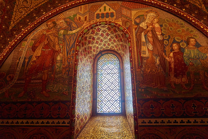 Castelo de Wartburg, mosaico, lareira, arte-final, janela, Cristianismo