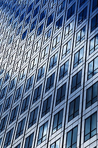 architecture, building, glass, pattern, perspective, windows, blue