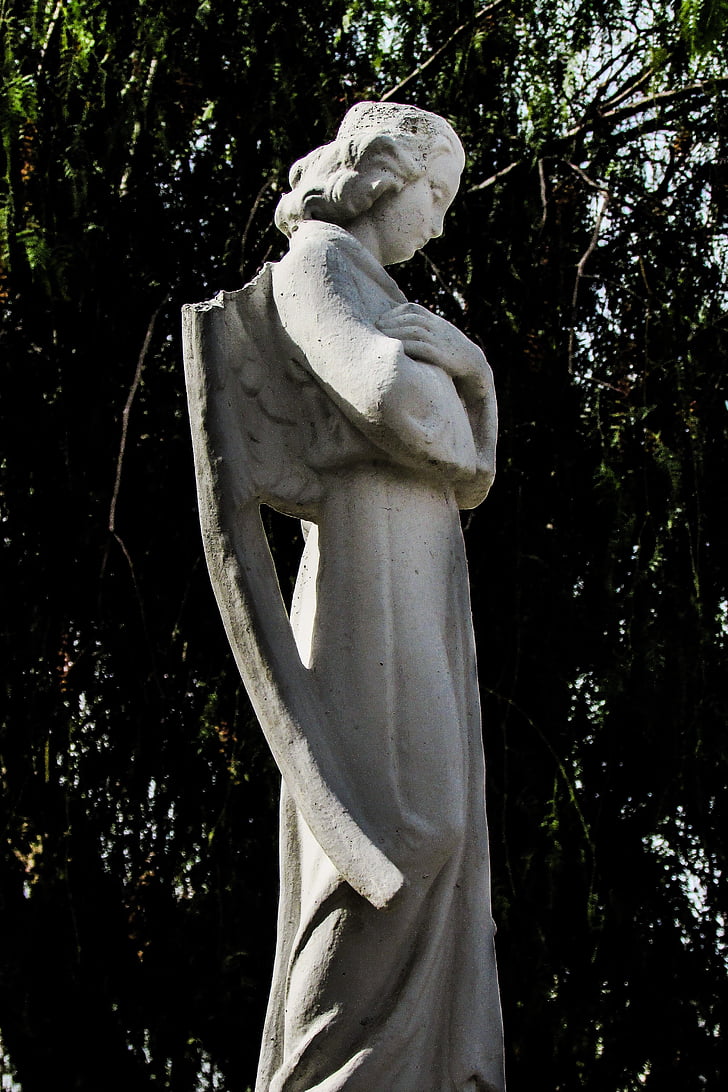 Angel, Wing, brudt, hvid, religion, såret, statue