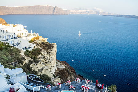 Santorini, Oia, Görögország, sziget, Égei-tengeri, építészet, nyári