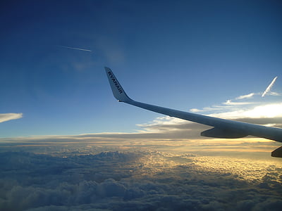 núvols, avió, cel