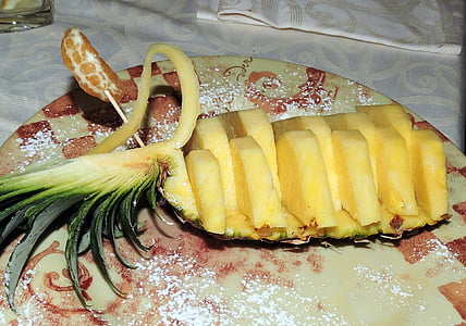 pineapple, dish, restaurant, cutting, decorated, artistic, food