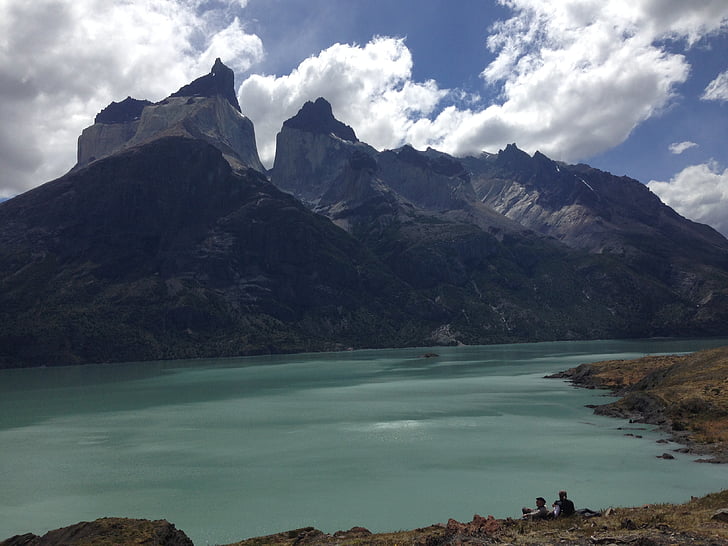horns, patagonia, nature, lake, mountains, clouds, landscape