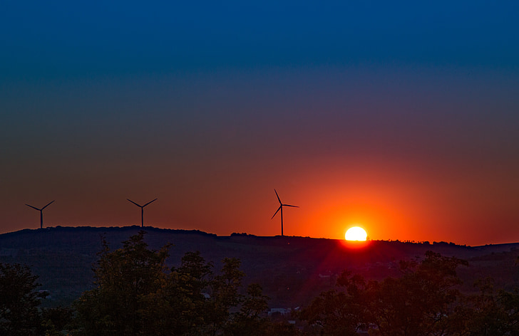 puesta de sol, energía eólica, energía, energía eólica, Pinwheel, turbina de viento, medio ambiente