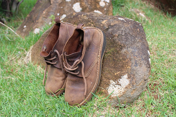 boot, stone, leather, shoe, abandoned, no people, grass