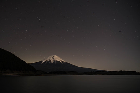 Озеро Тануки, префектура Сидзуока, Япония, Всемирного наследия, Ночная точка зрения, длинные выдержки, природные