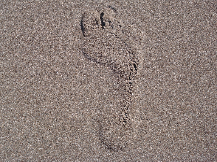 pėdos, atspausdinti, smėlio, pėdsakas, smėlio paplūdimys, atostogų